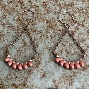 Artisan Mixed Metal Teardrop Bead Dangle Earrings | Boho Chain Design